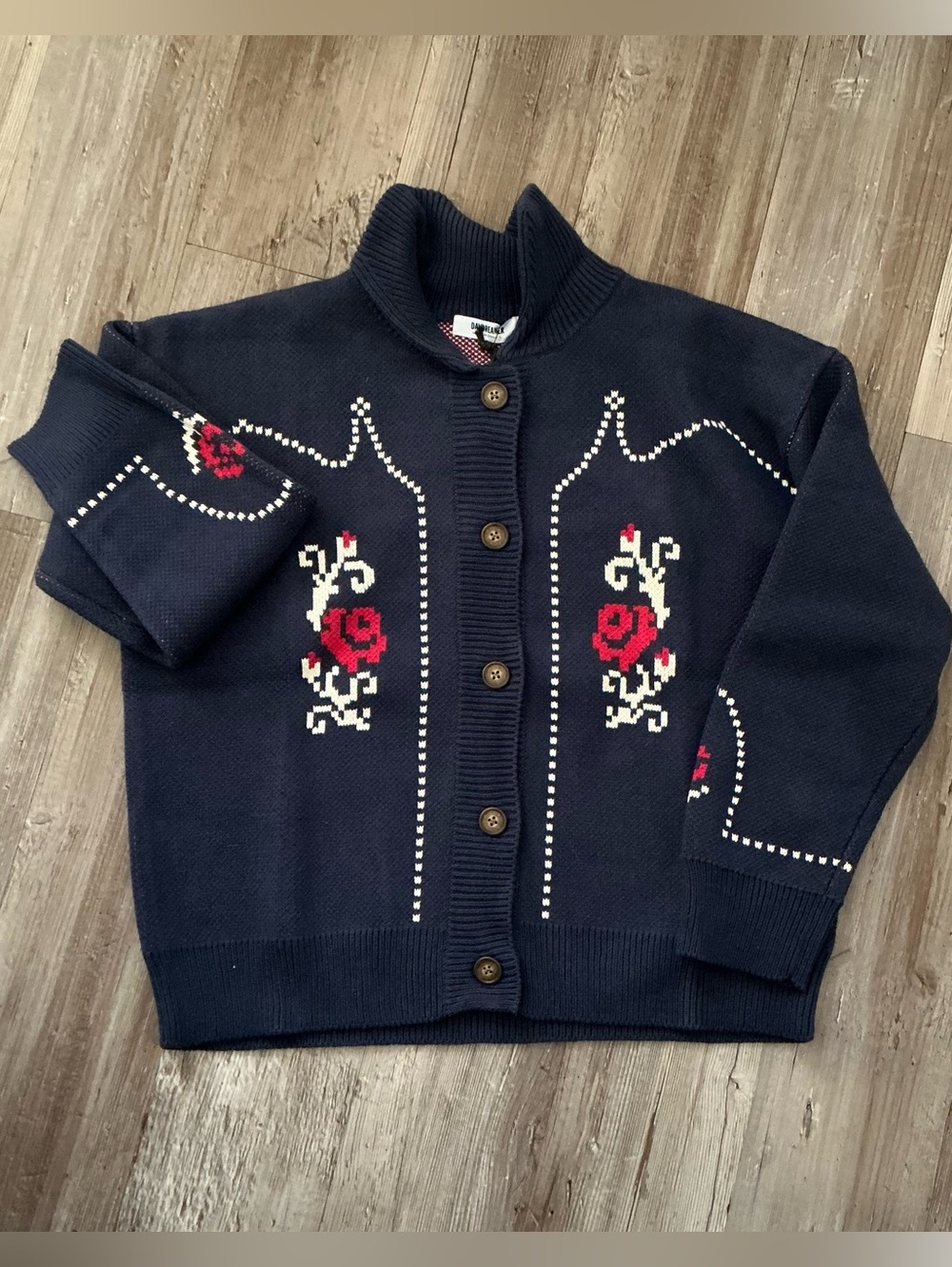 Daydreamer Navy Cardigan with Red Rose Accents